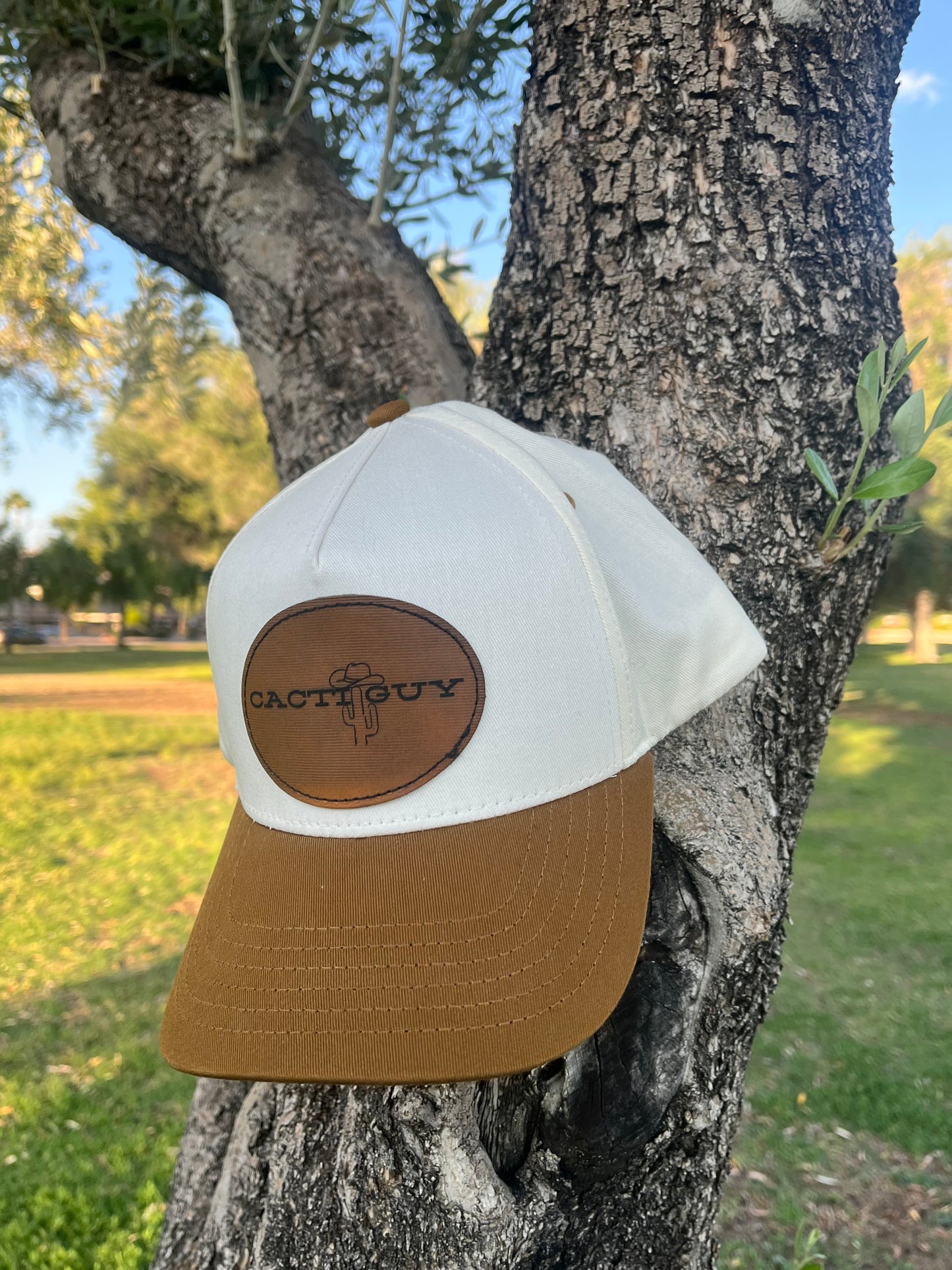Cacti Guy Classic Leather Patch Font Style Snapback Hat