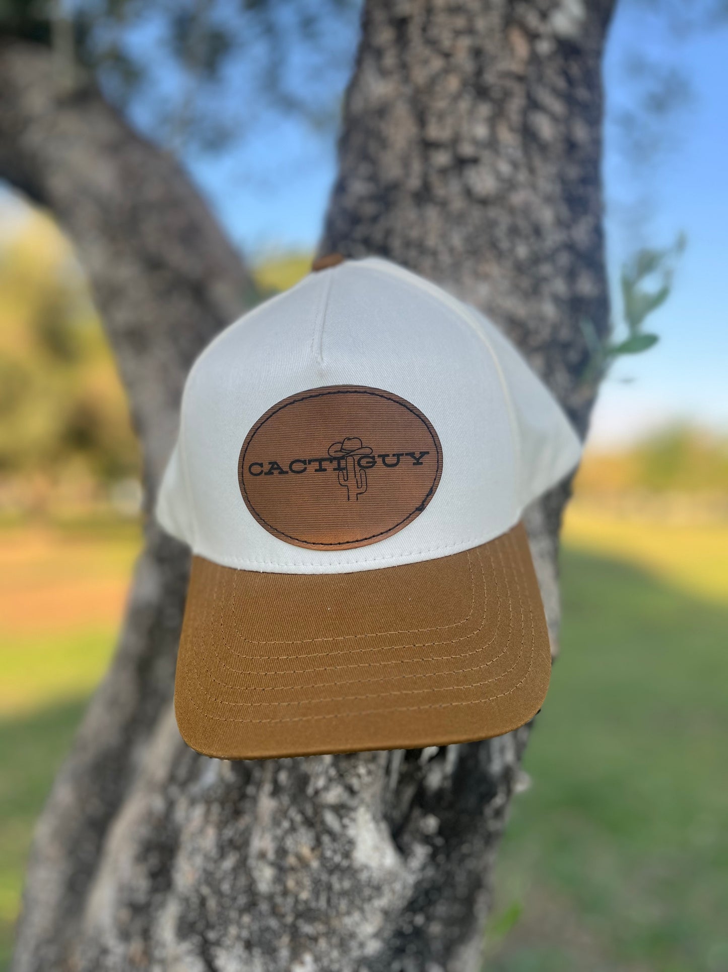 Cacti Guy Classic Leather Patch Font Style Snapback Hat
